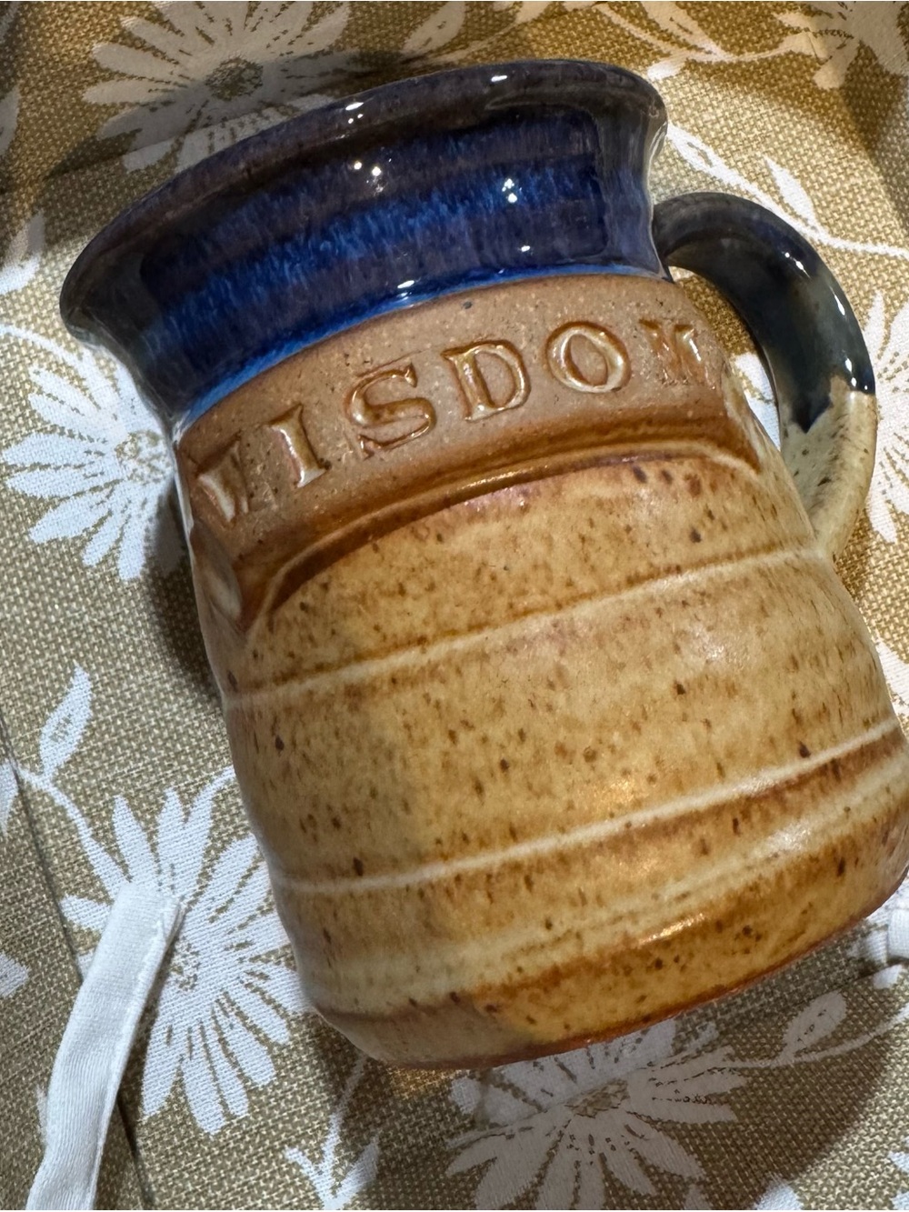 Handmade Wisdom Stoneware Mug - Blue and Tan